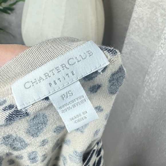 Charter Club Women’s Animal Print Button-Down Sweater Cardigan Beige Black P/S - Picture 3 of 11